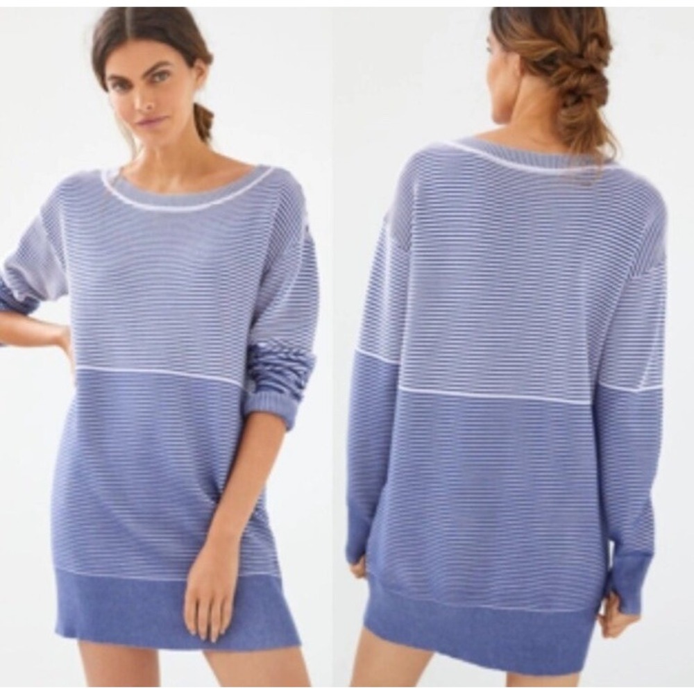 Anthropologie Daily Practice Knit Tunic Sweater‎ Dress S Ribbed Purple Striped